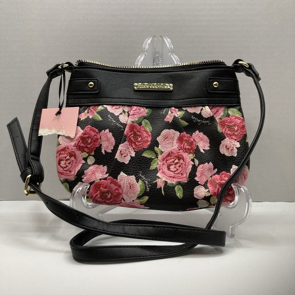 Juicy Couture Crossbody Pretty Rose Black Statement Purse Bag